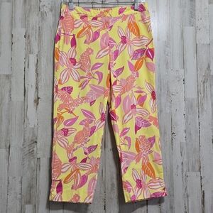 Lilly Pulitzer Yellow Pink Orange Parrot Tropical White Label Capris Sz 6 Petite